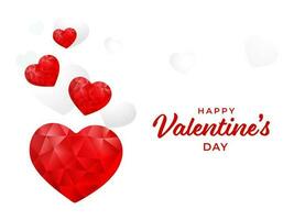 Happy Valentine's Day Font With Red Crystal Hearts On White Background. vector