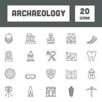 Black Line Art Set Of Archeology Icons In Flat Style. vector