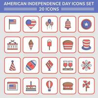 Estados Unidos bandera color icono conjunto de 4to de julio plano icono o símbolo. vector