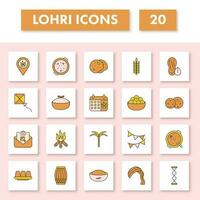 amarillo y naranja color conjunto de lohri icono en plano estilo. vector