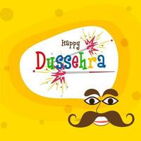 Colorful Happy Dussehra Font With Sparkling Sticks, Demon Ravana Face On White And Chrome Yellow Background. vector