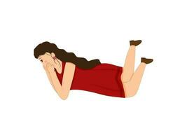 Modern Young Girl Lying On Her Stomach Illustration. vector