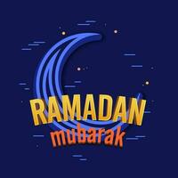 3D Ramadan Mubarak Font With Crescent Moon On Blue Background. vector