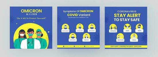 Precautions And Symptoms Of Covid-19 Omicron Variant Based Post Or Template Design For Advertising. vector