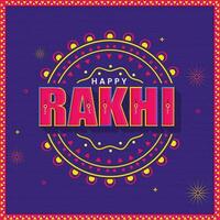 Happy Rakhi Lettering And Dotted Bursting On Blue Wavy Stripe Background. vector