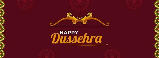 Happy Dussehra Celebration Banner Or Header Design With Archer Bow On Red Mandala Border Background. vector