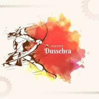 Happy Dussehra Celebration Concept With Doodle Lord Rama Taking An Aim And Watercolor Effect On Beige Background. vector