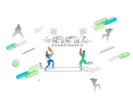 Doodle Style Illustration Of Female Batter Player And Bowler In Playing Pose On White Abstract Background For Cricket Championship. vector