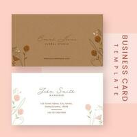 Floral Studio Business Cards In Front And Back View Against Pink Background. vector