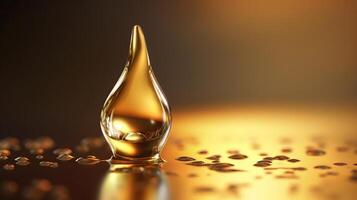 Drop of golden oil - concept of wellness and beauty products, generative ai photo