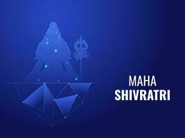 Maha Shivratri Celebration Concept With Meditating Lord Shiva At Rock In Polygonal Lines On Blue Background. vector