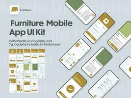 Furniture Mobile App UI Kit with Multiple Screens as Log in, Create Account, Profile, Order and Payment. vector