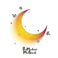 Ramadán Mubarak celebracion concepto con brillante creciente Luna en blanco antecedentes. vector