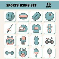 Blue And Pink Color Set Of Sports Icon On Square Background. vector