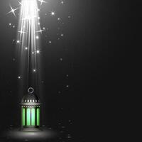 Light Rays Falling Over Arabic Lantern On Black Background And Copy Space. vector