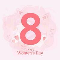 8 Number Of March With Floral Watercolor Effect On Pastel Pink Background For Happy Women's Day. vector
