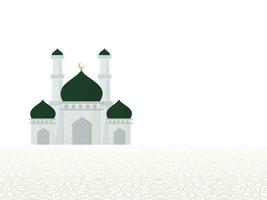 Mosque Illustration And Copy Space On White Islamic Pattern Background. vector