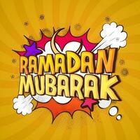 Ramadan Mubarak Font With Crescent Moon, Stars On Pop Art Style Background. vector