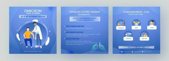 Covid-19 Omicron Variant Symptoms, Prevention And Get Vaccinated Based Post Or Template Design For Advertising. vector