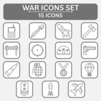 Black Outline War Icon Set On Square Background. vector