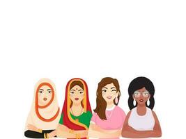 Different Diversity Female Group On White Background. vector