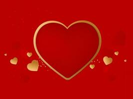 Golden Heart Shape Frame With Copy Space On Red Background. vector