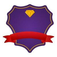 Purple Blank Diamond Shield Badge OR Frame With Red Ribbon On White Background. vector