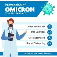 Precautions Of Avoid Covid-19 Omicron Like As Wear Mask, Use Sanitizer, Keep Physical Distance And Get Vaccinated. vector