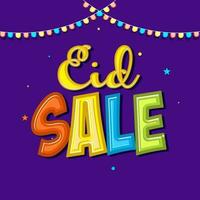 Sticker Style Colorful Eid Mubarak Font With Circle Garland Decorated On Purple Background. Advertising Poster Design. vector