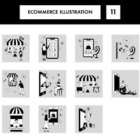 Doodle Style Illustration Of E-Commerce Concept On White Background. vector