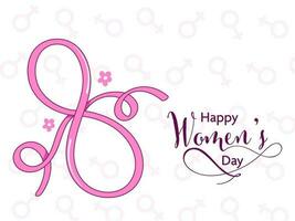 March Of 8 Number Formed By Pink Ribbon On Female Gender Sign Pattern White Background For Happy Women's Day Concept. vector