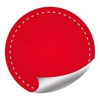 Red Empty Round Curl Label Or Tag On White Background. vector