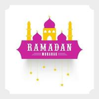 Ramadan Mubarak Concept With Flat Mosque And Stars String On White Background. vector