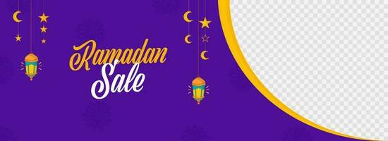 Ramadán rebaja bandera o encabezamiento diseño con espacio para producto imagen en púrpura y png antecedentes. vector