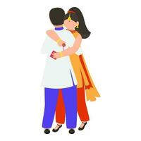 Faceless Indian Young Girl Hugging To Her Brother On White Background. vector
