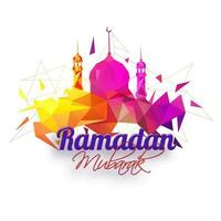 Ramadan Mubarak Concept With Gradient Polygonal Mosque On White Background. vector
