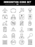 Black Line Art Immigration Icon Set In Flat Style. vector