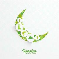 Ramadan Mubarak Concept With Creative Crescent Moon And Silhouette Islamic Men Praying In Different Poses On White Arabic Or Flourish Pattern Background. vector