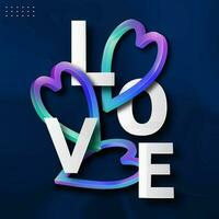 White Love Font With 3D Gradient Hearts Frame On Blue Twirl Liquid Background. vector