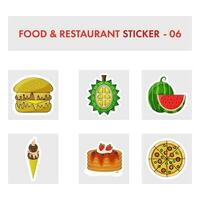 Sticker Style Food Element Collection On White And Gray Background. vector