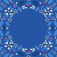 Blue Background Decorated With Poinsettia Flowers, Leaves, Holly Berry And Copy Space for Merry Christmas Celebrations. vector