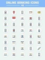 Colorful Online Banking Icon Set On Circle Background. vector