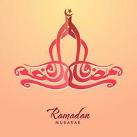 Arabic Calligraphy Of Ramadan Mubarak Against Glossy Gradient Pastel Orange Background. vector