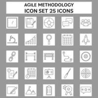 Black Thin Line Art Of Agile Methodology Square Icon Set On Grey Background. vector