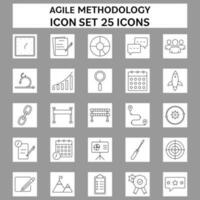 Black Thin Line Art Of Agile Methodology Square Icon Set On Grey Background. vector