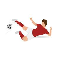 Faceless Male Soccer Player Kicking Ball On White Background. vector