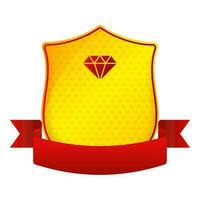 Yellow And Red Diamond Shield Badge With Ribbon On White Background. vector