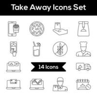 Black Line Art Set Of Take Away Icon In Flat Style. vector