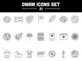 Black Linear Style Onam Festival Icon Or Symbol Set. vector