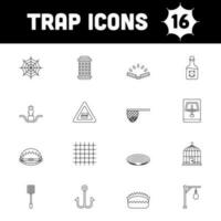 Black Outline 16 Trap Icon Or Symbol Set. vector